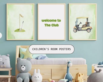Set de acuarela de golf para guardería: Decoración para habitación de bebé niño (descarga digital)