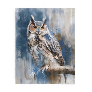 Puzzle (120, 252, 500-Piece) - Majestic Owl Perched on Branch, Realistic Design in Blue, White, Ochre - Jigsaw Puzzle, Bird Lover Gift,