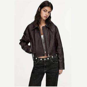 Women&#39;s Brown Cowhide Leather Jacket - Classic Fit Biker Style, Handcrafted Real Leather, Casual Fashion