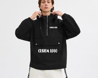 Custom Logo Windbreaker Jacket: Unisex Black Pullover Hoodie