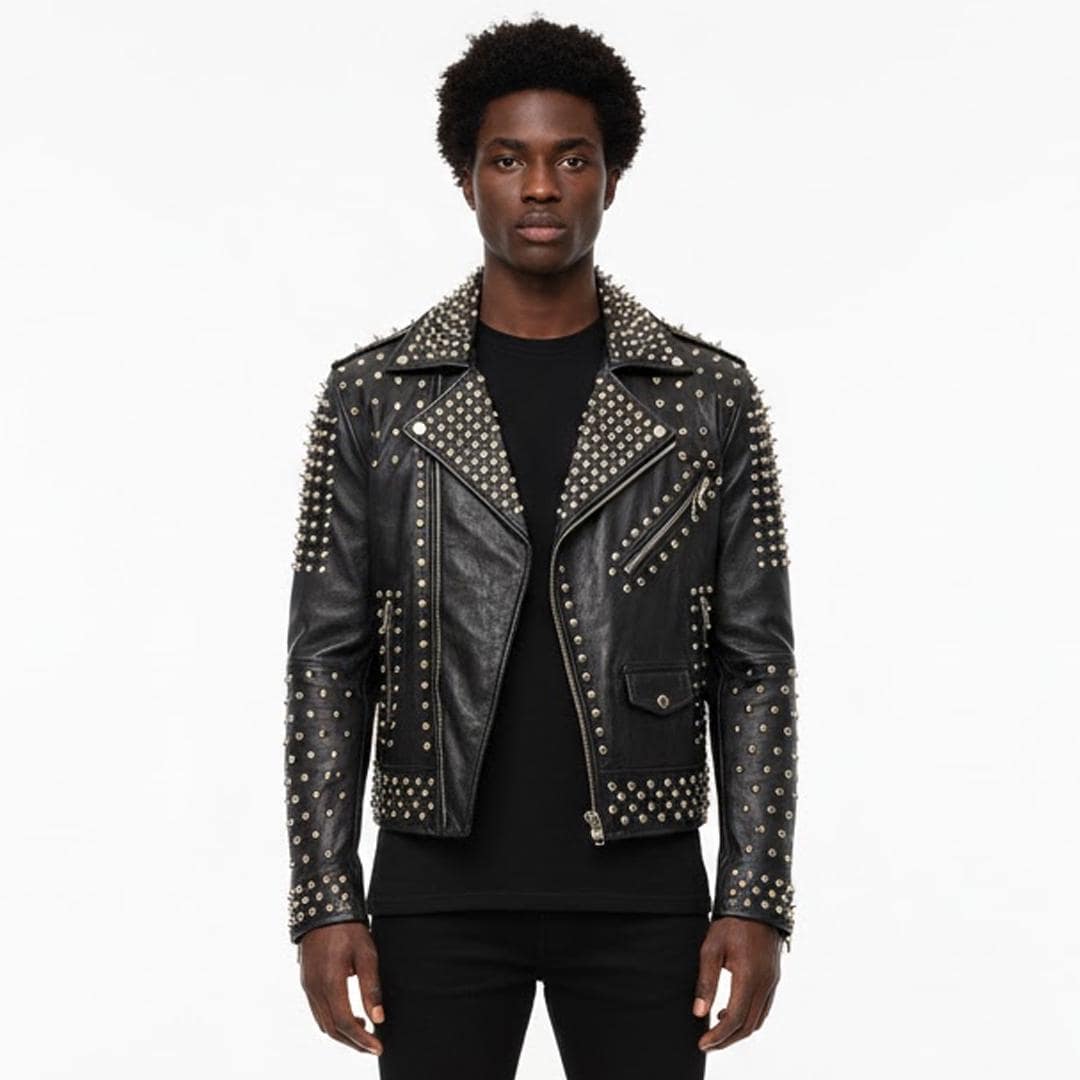 Spiked Black Leather Biker Jacket, Edgy Rocker Style - Etsy