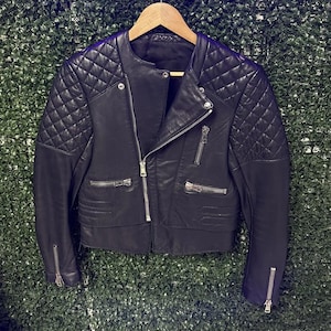 Women&#39;s Leather Jacket Ladies leather Jacket Biker Motorcycle Slim Fit black Leather Jacket