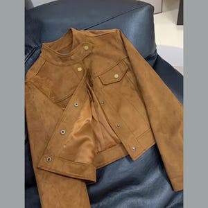 Women&#39;s Brown Suede Zipper Jacket: Genuine Leather Gift