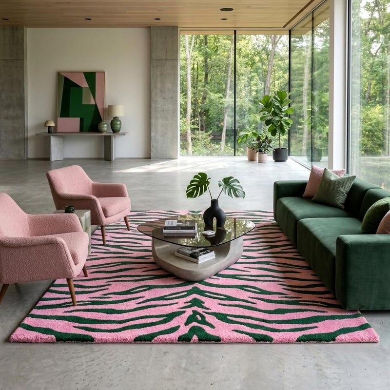 Green and Pink Zebra Rug - Etsy
