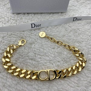 Dior Gold CD Logo Chunky Cuban Chain Bracelet
