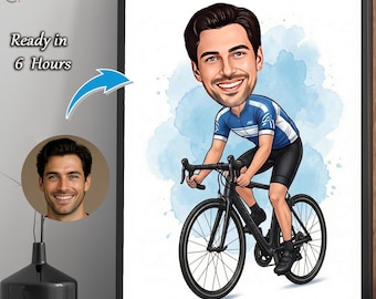 Gepersonaliseerde fietser cartoonportret van foto, aangepaste fietskarikatuur, cadeau racefietsrijder, verjaardagscadeau fietser, digitale download
