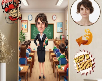 Custom Female Teacher Caricature Portrait from Photo (Digital Download)