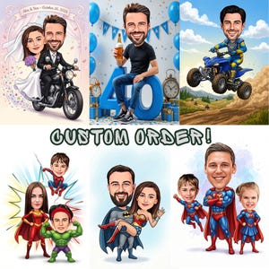 Custom Single or Group Caricature, Birthday Portrait, Caricature from Photo, Sports Caricature, Personalized Gift for him/her