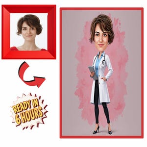 Custom Doctor Caricature from Photo – Personalized Cartoon Portrait Gift for Medical Professionals