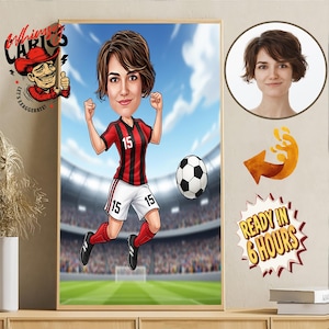 Custom Soccer Player Caricature | Personalized Cartoon from Photo | Girls Football Team Gift | Female or Male Soccer Portrait Art caricature
