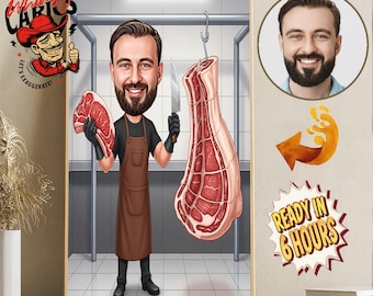 Custom Butcher Caricature, Funny Portrait From Photo (Digital Portrait)
