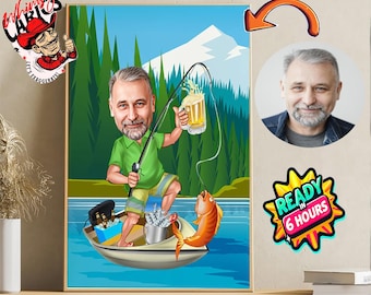 Retrato de pescador personalizado: regalo de jubilación personalizado (descarga digital A4 JPEG/PNG)