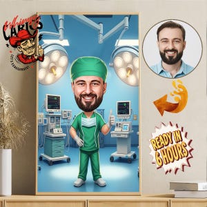 Custom Anesthesiologist Portrait – Personalized Medical Caricature or Cartoon From Photo, Unique Doctor Gift For Him, Perfect for Graduation