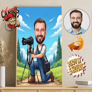 Gift for Photographer, Custom Photographer Caricature from Photo, Funny Photography Portrait, Personalized Photographer Cartoon