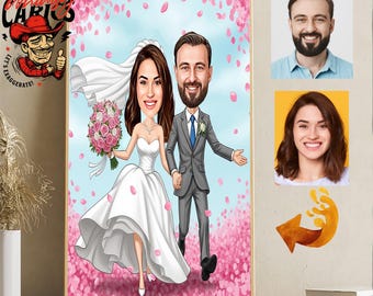 Personalisierte Hochzeitspaar Karikatur: Benutzerdefinierte Cartoon Portrait (Digitaler Download A4 Größe JPEG / PNG )