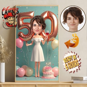 Custom 50th Woman Cartoon Portrait | 50th Birthday Caricature | Birthday Cartoon | Personalized Birthday Gift | Woman Birthday | Funny Gift