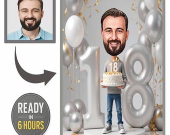 Personalized 18th Birthday Caricature Gift | Custom Digital Portrait