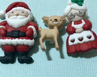 Christmas Mr & Mrs Claus Plastic Novelty Buttons/DIY Sewing supplies/Christmas party craft supplies/dress it up/Doll making/Cupcake Toppers