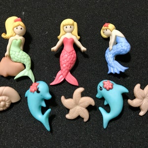 Splish Splash Mermaid Dolphin Buttons Dress It Up Embellishment Novelty Button/Sewing supplies/Doll Making/Cupcake Toppers/Scrapbook