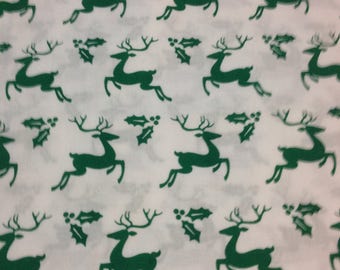 Christmas Green Reindeer Cotton Fabric/Sewing Craft Supplies / Home Decor/ Quilting/Seasonal Print Fabric