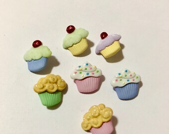 Mini Cupcakes Novelty plastic Buttons/Sewing supplies/DIY craft supplies/Party Supplies/Kids craft supplies/Cupcake Toppers/Cake Decorations