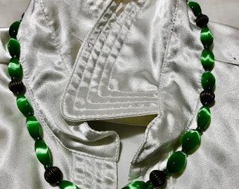 Beautiful Green Glass  Necklace and Earrings Set/Fashion Jewelry/ Woman Gift
