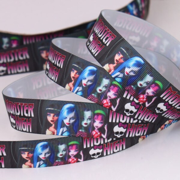 Monster High Dolls Printed Grosgrain Ribbon 7/8 » (22mm)Width/Hair Craft/Kids Craft Supplies/party supplies/single side/Couture supplies/DIY