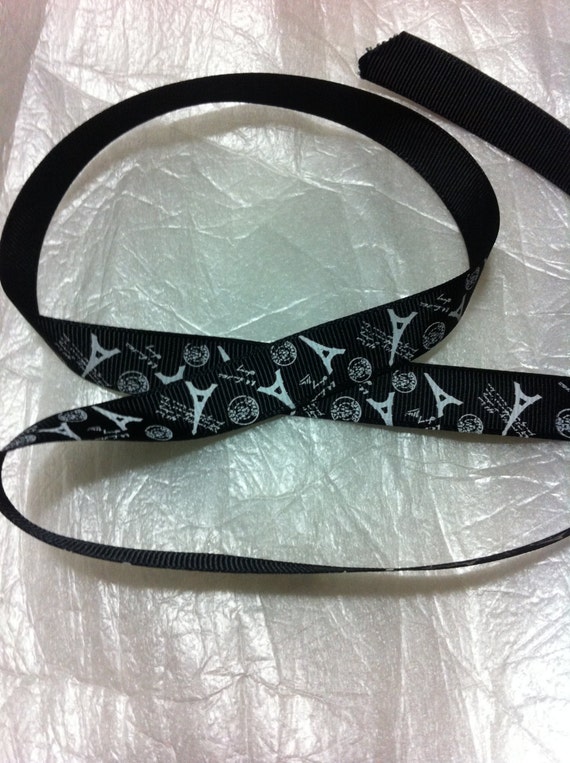 16mm EIFFEL TOWER ON BLACK GROSGRAIN RIBBON//3YARDS//DIY HAIR BOW//HAIRBAND 5//8/"