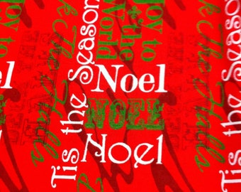 Christmas Joy to The World on red Cotton Fabric /Sewing Craft Supplies / Home Decor/ Quilting/Seasonal Print Fabric/Remnant Pieces