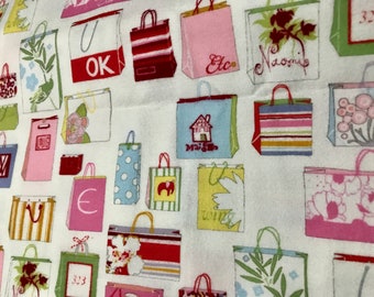 Shopping Bags Flannel White Background Cotton Fabric/Sewing Craft Supplies/Home Decor/Quilting/Novelty Print Fabric/Doll making/Kids Craft