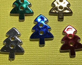 Metalic Multicolor Christmas Trees  Plastic Buttons/Sewing craft supplies/2 holes Novelty Button/Embellishment doll making/Card making