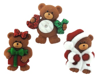 Christmas Teddy Bears Plastic Novelty Buttons/DIY Sewing supplies/Christmas party craft supplies/dress it up/Doll making/Cupcake Toppers