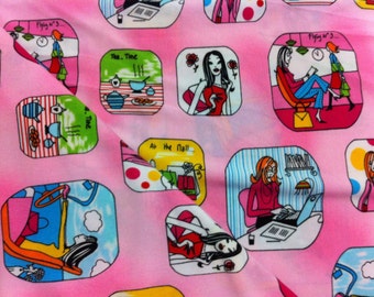 Fashion Girl on Light Pink Multi Jersey Fabric /  / Sewing Craft Supplies /Apparel Fabric /Suitable for Dresses & Blouses