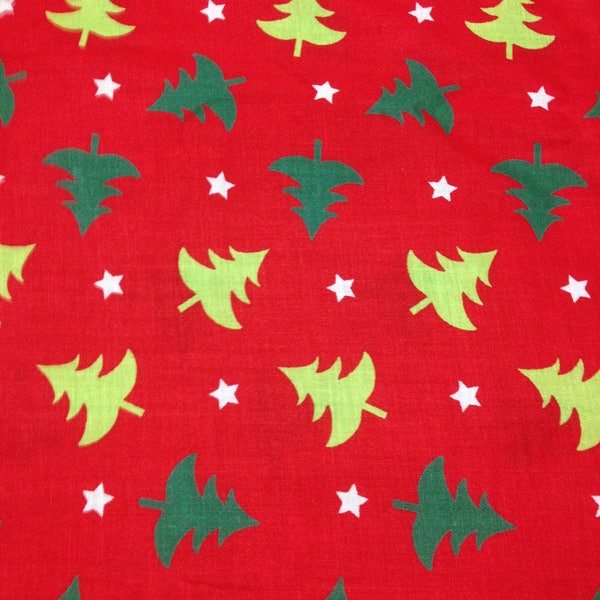 Christmas Trees and Stars Cotton Fabric /Sewing Craft Supplies / Home Decor/ Quilting/Seasonal Print Fabric