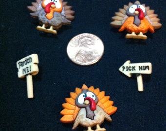 Gobble till You Wobble  Novelty Plastic Buttons/Turkey/DIY crafting/Doll making/ Autumn Season/Thanksgiving Decoration/Cupcake toppers