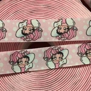 Betty Boop on Pink Printed Grosgrain Ribbon 1 &quot;( 25 mm ) width/DIY Hair Craft/Doll making/Kids Craft Supplies/Single Side/Kids crafts
