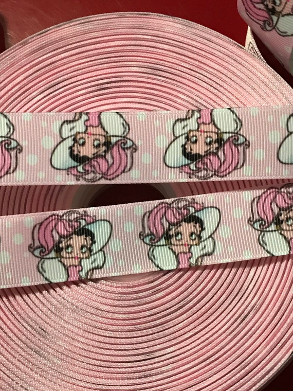 Betty Boop on Pink Printed Grosgrain Ribbon 1 "( 25 mm ) width/DIY Hair Craft/Doll making/Kids Craft Supplies/Single Side/Kids crafts