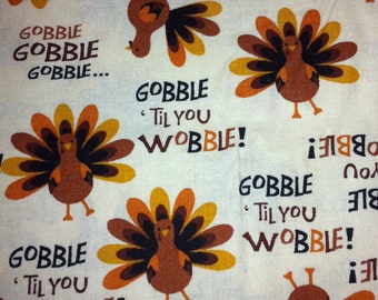 Gobble til you Wobble Cotton Fabric/Sewing supplies/Thanksgiving Day print fabric/Doll making/home decor/Autumn Season Print Fabric/Turkey