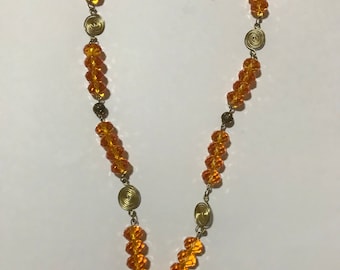 Orange Glass wire Necklace and Earrings Set/Fashion Accessories/Gift for Her/Jewelry for Women/Christmas Gift