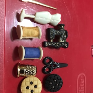 Sewing Room Novelty Plastic Buttons/Sewing & Craft supplies/Self Shank/Party Supplies/Dress it Up/Doll making/Card making/cupcake toppers