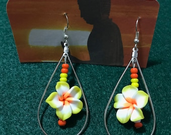 Spring Dangle Hoop Earrings embellished with wild flower /Flower Drop Earrings Hooks pendant/Jewelry Artisan Designed/Gift for Her/ Earrings