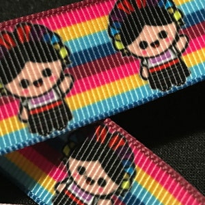 Mexican Folk Rag Dolls Grosgrain Ribbon 22 mm/Hair Craft/Mexican Doll printed ribbon/Sewing supplies/Party supplies/Kids Craft Supplies