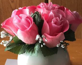 Rosa Seide Blumenarrangement/rosa Rosen Blumenarrangement/Künstliche Blumenarrangement Dekor/Frühlingsblumenarrangement/Muttertagsgeschenk