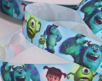 Monsters Inc Cartoon Printed Grosgrain Ribbon / 7/8" (22mm) width /DIY Hair bow / Head Band/Craft Supplies/Kids crafts