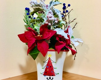 Chritsmas Floral Arrangement/Holiday Centerpiece Decor/Christmas Floral Decor/OOAK Xtmas Floral Arrangement/ Floral Centerpiece