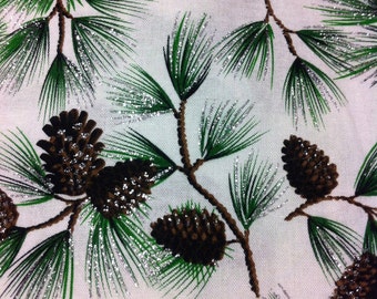 Christmas Pine with Glitter Cotton Fabric/Sewing Craft Supplies / Home Decor/ Quilting/Seasonal Print Fabric