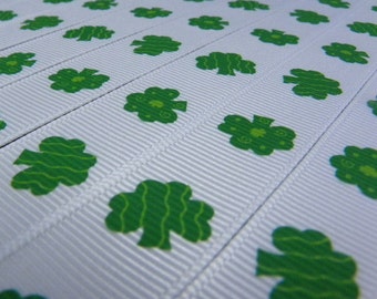 2 Yards Irish Green Shamrocks Printed Grosgrain Ribbon 5/8 "/St Patrick Day/Green Ribbon/Hair craft/sewing  and Party supplies/Card making