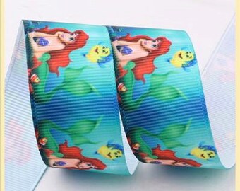 マーメイド アリエル プリント グログランリボン 7/8 "22 mm 幅/ディズニープリンセス グレインリボン/DIY ヘアボウ ヘッドバンド/パーティー用品/片面