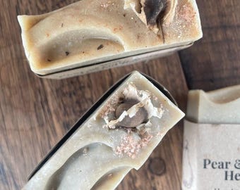 Gotu Kola Pear Soap – Handmade Cold Process Soap with Green Clay, Natural Vegan Skincare Bar, Herbal Artisan Soap Gift