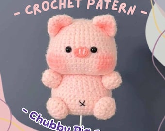 かぎ針編みのシェフ豚とミニ豚のかぎ針編み PDF パターン、かぎ針編み